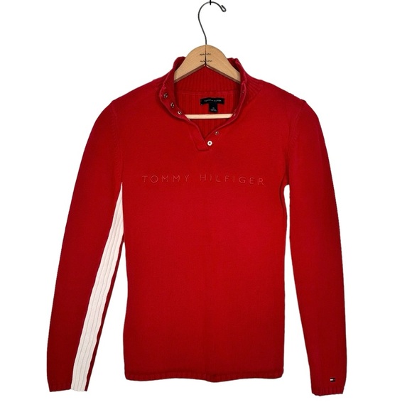 Tommy Hilfiger | Red Snap Button Collar Sweater Y2K Size Medium - Picture 1 of 14